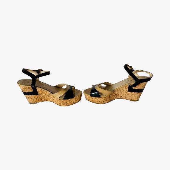 GUESS Cork Wedge Strappy Heels Black/Nude 7.5M - Picture 8 of 12